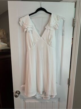 White V-Neck Ruffle Sleeve Dress